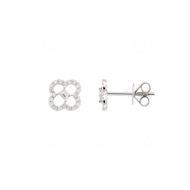 Clous d'oreilles or gris 750/18 ct avec diamants 0.20 ct H/si, Trèfle - OR-31785-WG