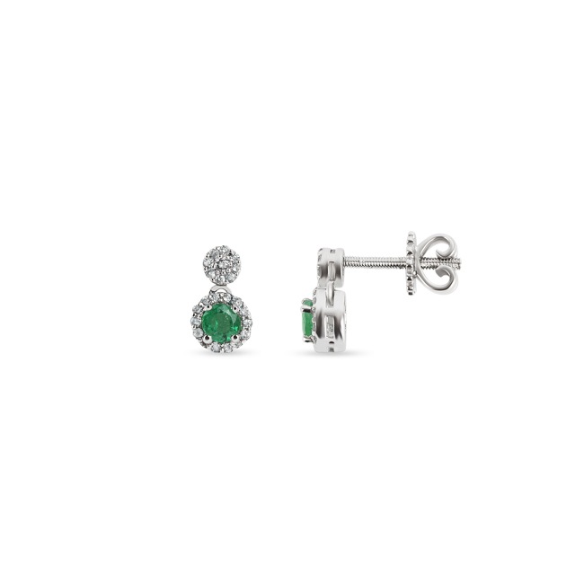 Stud Earrings 750/18 K White Gold with Diamonds 0.21 ct H/si & Emeralds 0.21 ct - KMR0431E-W