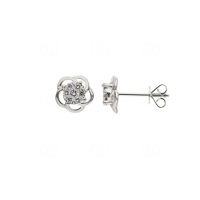 Clous d'oreilles or gris 750/18 ct Fleur avec diamants 0.22 ct H/si - OR-46982-WG