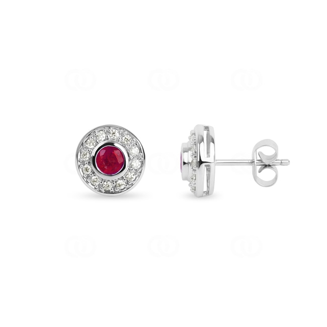 Stud Earrings 750/18 K White Gold with Diamonds 0.24 ct H/si and Rubies - PE3206/3-WG