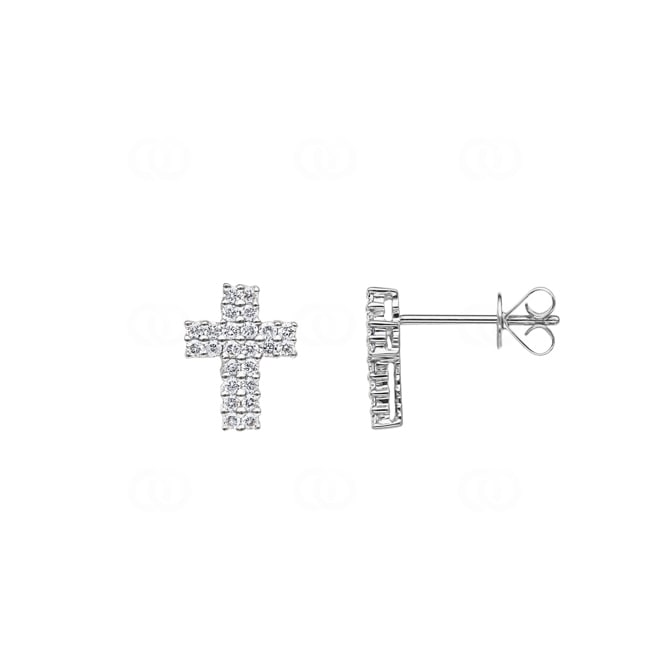 Clous d'oreilles or gris 750/18 ct avec diamants 0.31 ct H/si, Croix - OR-30176-WG
