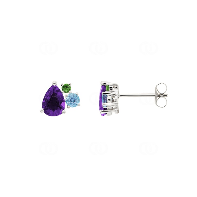 Stud Earrings 750/18 K White Gold with Fine Multi-Stones - OR-73469-WG