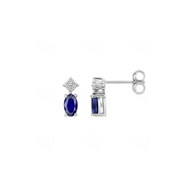 Clous d'oreilles or gris 750/18 ct avec saphirs ovales & zircones - 2.7354.S1
