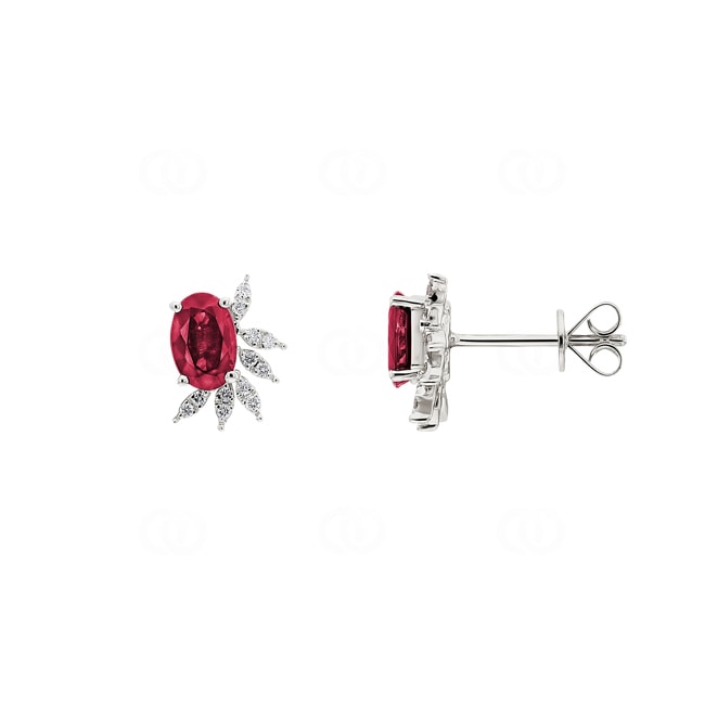 Clous d'oreilles or gris 750/18 ct avec rubis ovale & diamants 0.08 ct H/si - OR-73485-RUB-WG