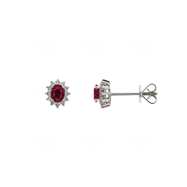 Stud Earrings 750/18 K White Gold with oval Ruby & Diamonds 0.15 ct H/si Stud Earrings 750/18 K White Gold with oval Ruby & Diamonds 0.15 ct H/si - OR-13311-RUB-WG