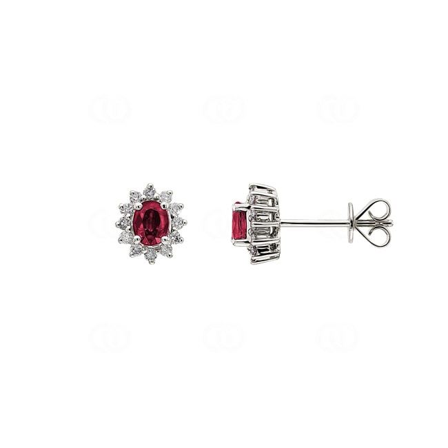 Clous d'oreilles or gris 750/18 ct avec rubis ovale & diamants 0.19 ct H/si Clous d'oreilles or gris 750/18 ct avec rubis ovale & diamants 0.19 ct H/si - OR-37044-RUB-WG