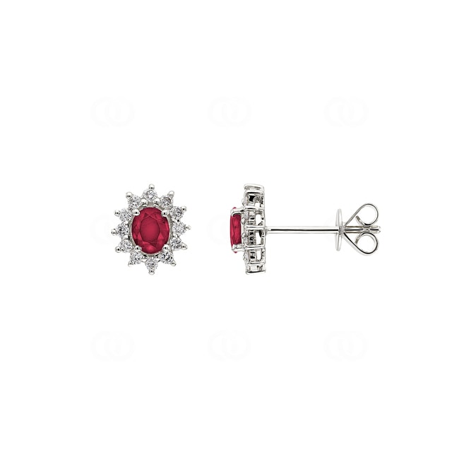 Stud Earrings 750/18 K White Gold with oval Ruby & Diamonds 0.23 ct H/si - OR-16879-RUB-WG