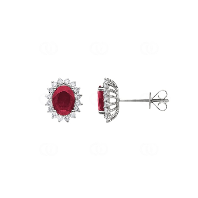 Stud Earrings 750/18 K White Gold with oval Ruby & Diamonds 0.32 ct H/si - OR-60843-RUB-WG