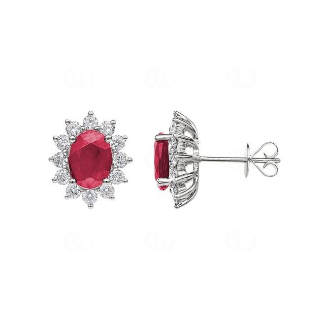Stud Earrings 750/18 K White Gold with oval Ruby & Diamonds 0.81 ct H/si - OR-19241-RUB-WG