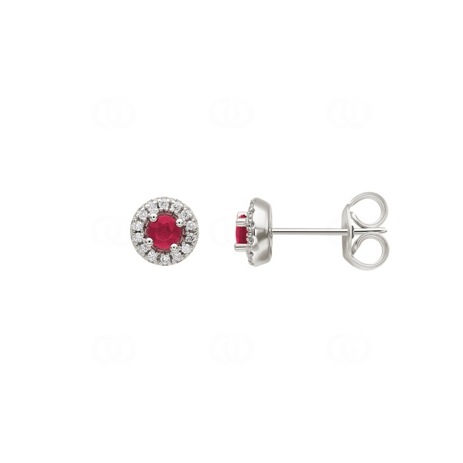 Clous d'oreilles or gris 750/18 ct avec rubis et diamants 0.08ct. - 2.2096.R1