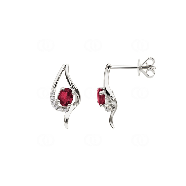 Ruby Earrings 750/18 K White Gold with Diamonds 0.05 ct H/si - OR-45890-RUB-WG
