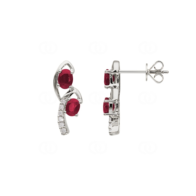 Clous d'oreilles or gris 750/18 ct avec rubis & diamants 0.08 ct H/si - OR-38102-RUB-WG