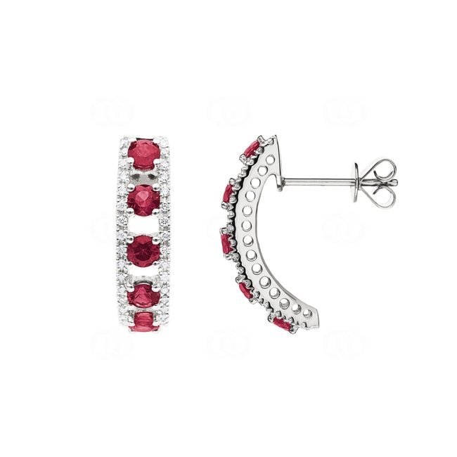 Clous d'oreilles or gris 750/18 ct avec rubis & diamants 0.20 ct H/si - OR-47722-RUB-WG