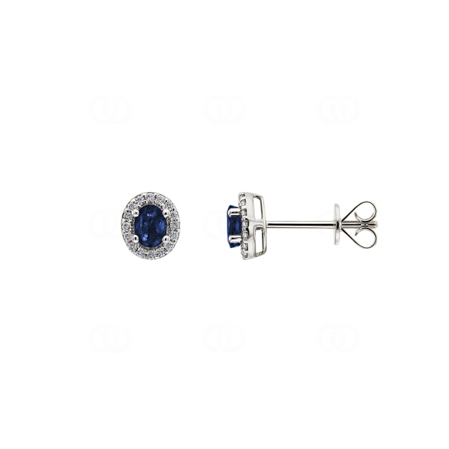 Stud Earrings 750/18 K White Gold with oval Sapphire & Diamonds 0.09 ct H/si - OR-46629-SAF-WG
