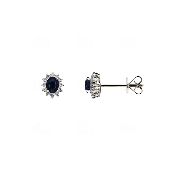 Stud Earrings 750/18 K White Gold with oval Sapphire & Diamonds 0.15 ct H/si - OR-13311-SAF-WG