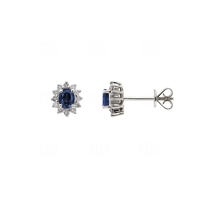 Clous d'oreilles or gris 750/18 ct avec saphir ovale & diamants 0.19 ct H/si Clous d'oreilles or gris 750/18 ct avec saphir ovale & diamants 0.19 ct H/si - OR-37044-SAF-WG