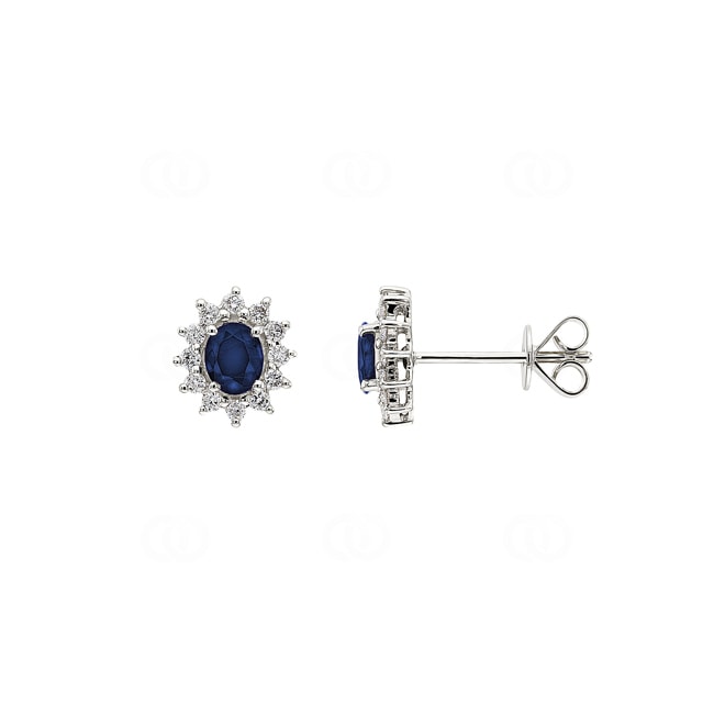 Stud Earrings 750/18 K White Gold with oval Sapphire & Diamonds 0.23 ct H/si - OR-16879-SAF-WG