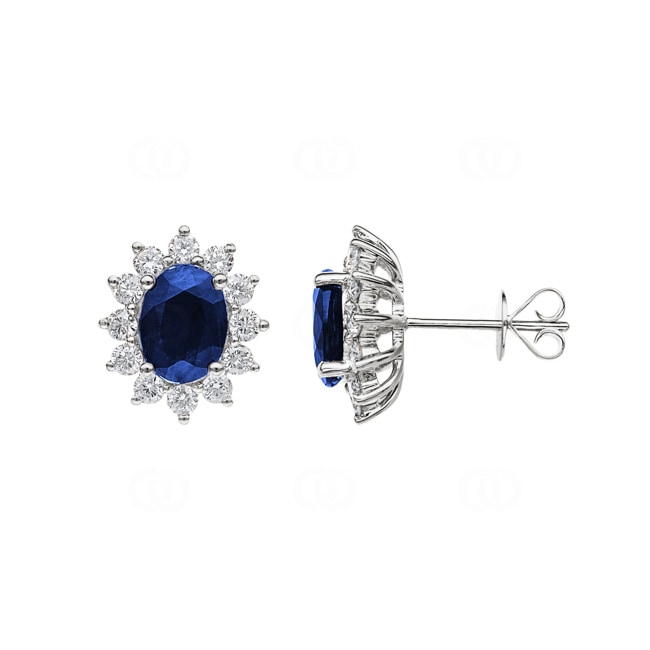 Stud Earrings 750/18 K White Gold with oval Sapphire & Diamonds 0.81 ct H/si - OR-19241-SAF-WG