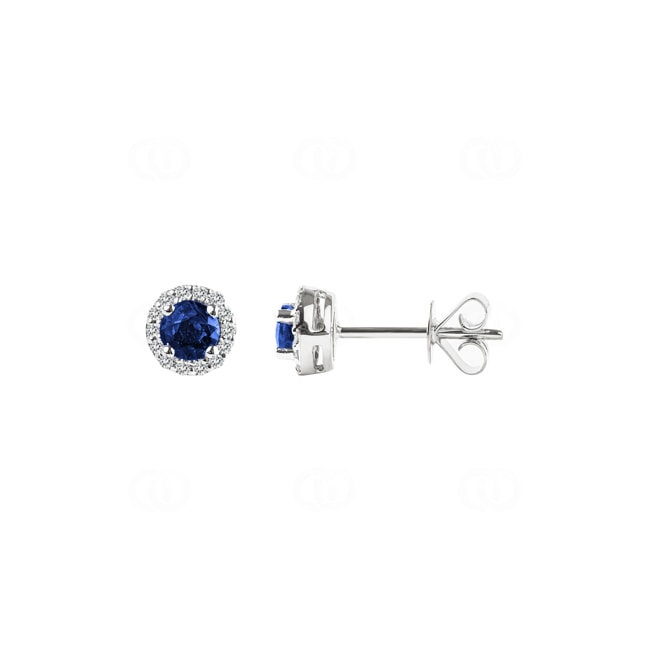 Ohrstecker 750/18 K Weissgold mit Saphir rund und Diamanten 0.08 ct H/si Ohrstecker 750/18 K Weissgold mit Saphir rund und Diamanten 0.08 ct H/si - OR-46605-SAF-WG