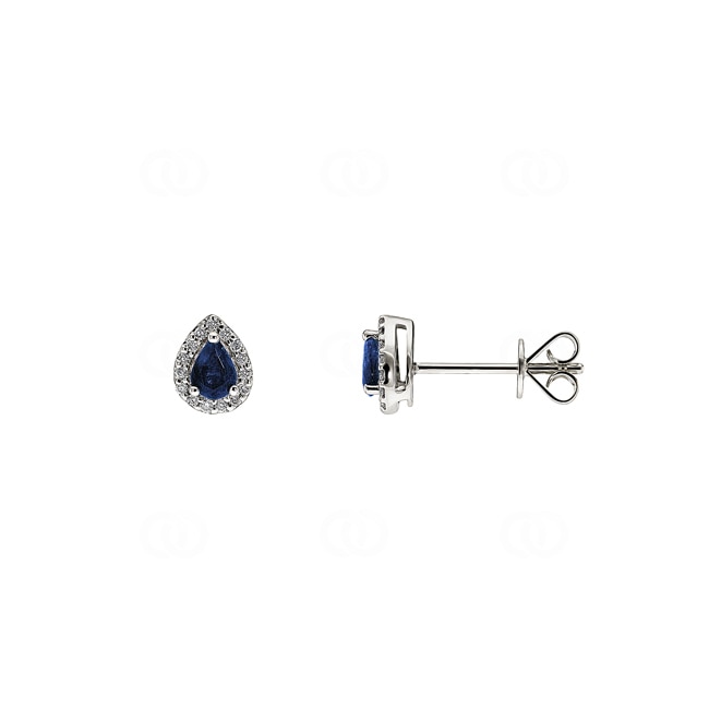 Ohrstecker 750/18 K Weissgold mit Saphir Tropfen und Diamanten 0.09 ct H/si Ohrstecker 750/18 K Weissgold mit Saphir Tropfen und Diamanten 0.09 ct H/si - OR-46611-SAF-WG