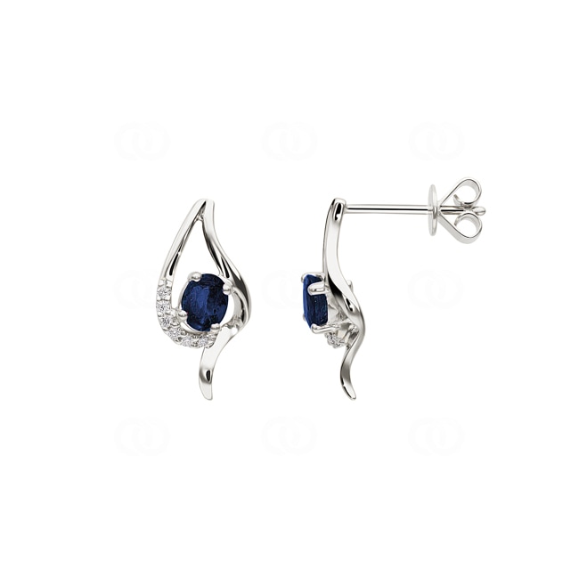 Sapphire Earrings 750/18 K White Gold with Diamonds 0.05 ct H/si - OR-45890-SAF-WG