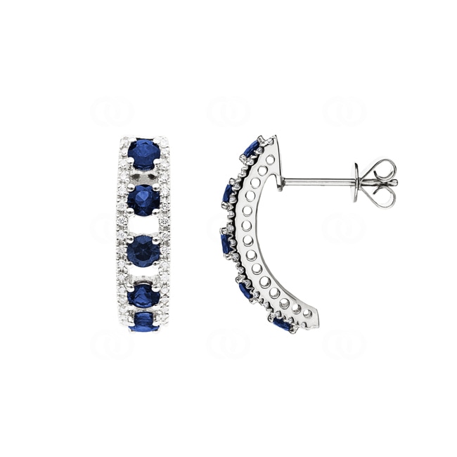 Stud Earrings 750/18 K White Gold with Sapphires & Diamonds 0.20 ct H/si - OR-47722-SAF-WG