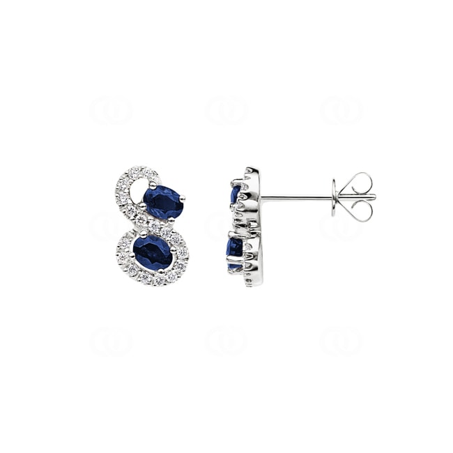 Clous d'oreilles or gris 750/18 ct avec saphirs & diamants 0.21 ct H/si Clous d'oreilles or gris 750/18 ct avec saphirs & diamants 0.21 ct H/si - OR-35646-SAF-WG