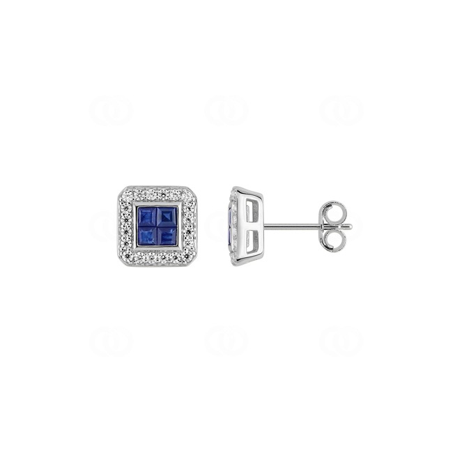 Stud Earrings 750/18 K White Gold with Sapphires & Cubic Zirconia - 2.7233.S1