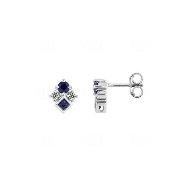 Clous d'oreilles or gris 750/18 ct avec saphirs & zircones - 2.7290.S1