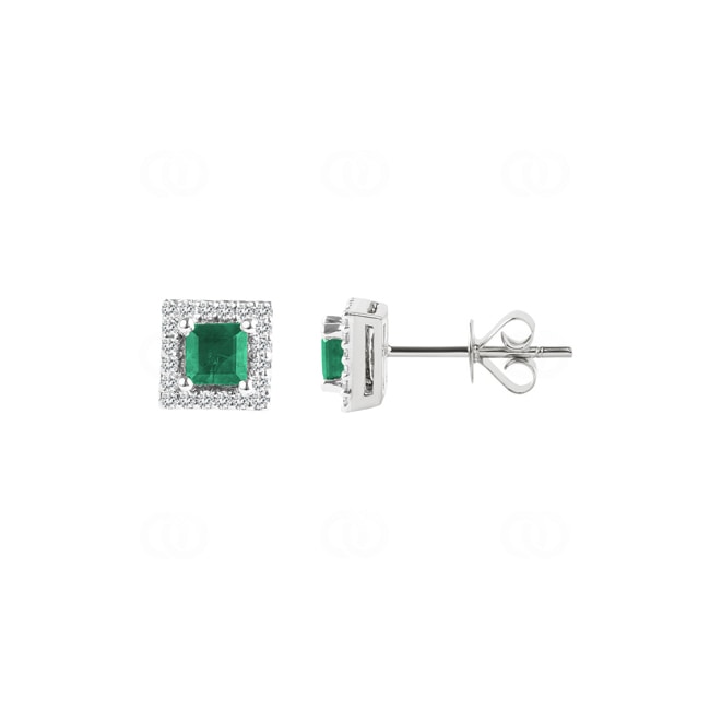 Ohrstecker 750/18 K Weissgold mit Smaragd und Diamanten 0.12 ct H/si - OR-46608-SMA-WG