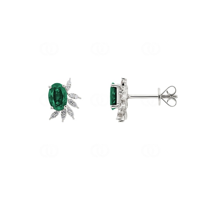 Clous d'oreilles or gris 750/18 ct avec émeraudes ovale & diamants 0.08 ct H/si - OR-73485-SMA-WG
