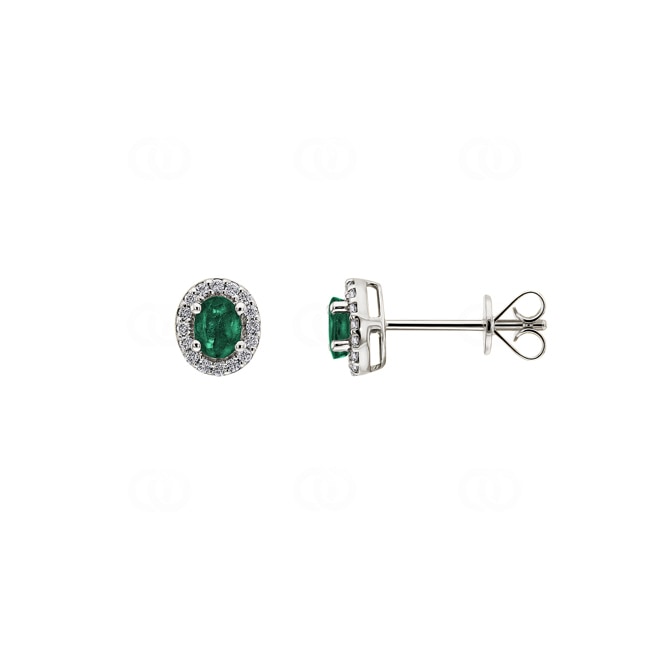 Stud Earrings 750/18 K White Gold with oval Emerald & Diamonds 0.09 ct H/si - OR-46629-SMA-WG