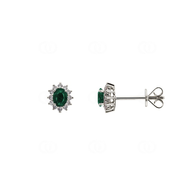 Stud Earrings 750/18 K White Gold with oval Emerald & Diamonds 0.15 ct H/si - OR-13311-SMA-WG
