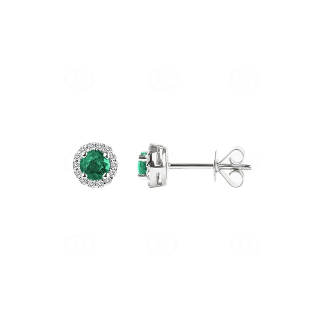 Ohrstecker 750/18 K Weissgold mit Smaragd rund und Diamanten 0.08 ct H/si Ohrstecker 750/18 K Weissgold mit Smaragd rund und Diamanten 0.08 ct H/si - OR-46605-SMA-WG