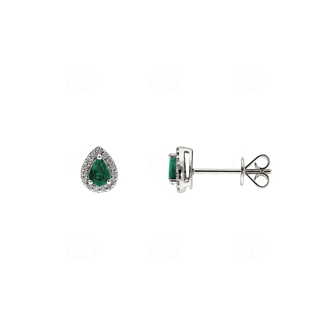 Ohrstecker 750/18 K Weissgold mit Smaragd Tropfen und Diamanten 0.09 ct H/si - OR-46611-SMA-WG
