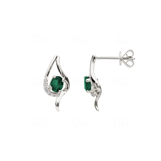 Emerald Earrings 750/18 K White Gold with Diamonds 0.05 ct H/si - OR-45890-SMA-WG