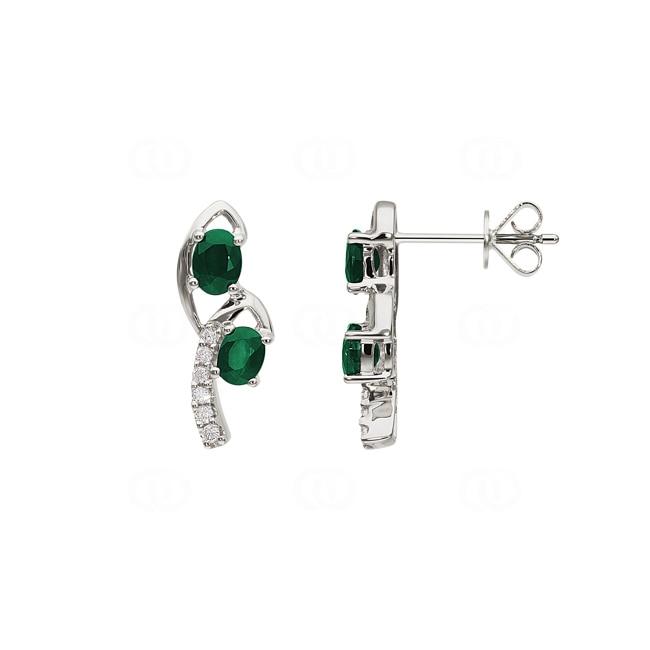 Emerald Earrings 750/18 K White Gold with Diamonds 0.08 ct H/si - OR-38102-SMA-WG