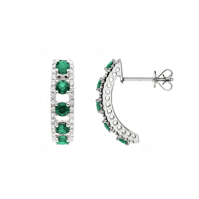 Stud Earrings 750/18 K White Gold with Emeralds & Diamonds 0.20 ct H/si - OR-47722-SMA-WG