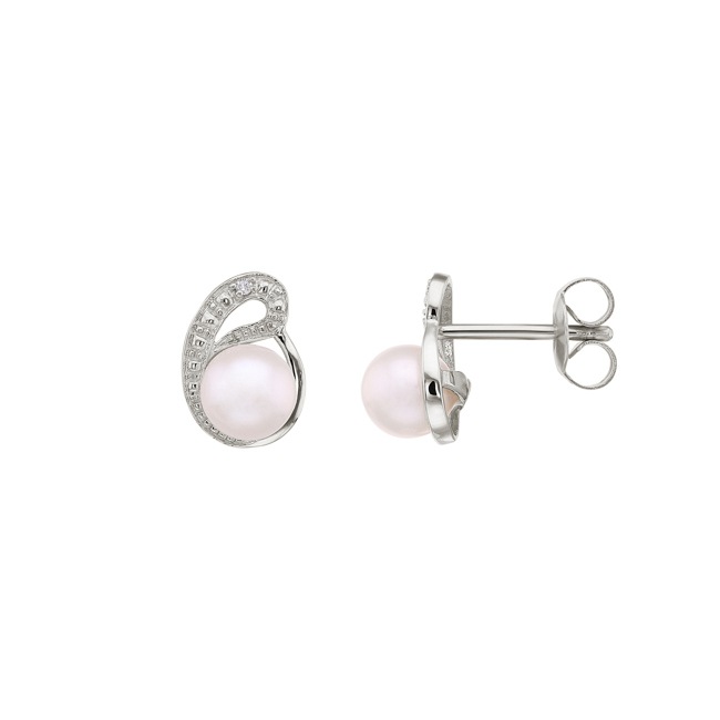 Stud Earrings 750/18 K White Gold with Freshwater Pearls & Diamonds 0.01 ct H/si - PE5050-1