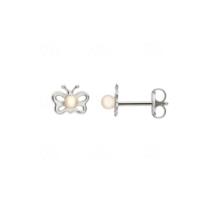 Clous d'oreilles or gris 750/18 ct avec perles de culture d'eau douce, Papillon - 146251.6PWG