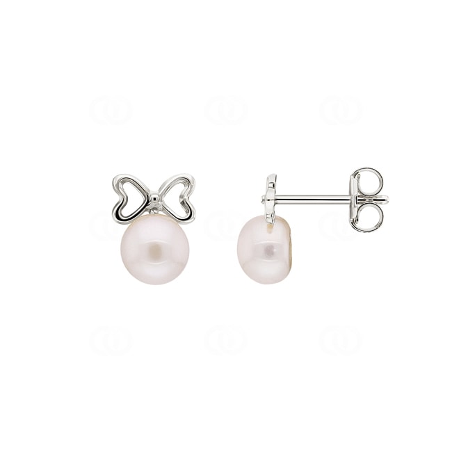 Stud Earrings 750/18 K White Gold with Freshwater Pearls, Butterfly Stud Earrings 750/18 K White Gold with Freshwater Pearls, Butterfly - 146861.6PWG