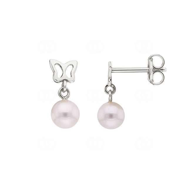 Clous d'oreilles or gris 750/18 ct Papillon avec perles de culture d'eau douce - 469701.6WG