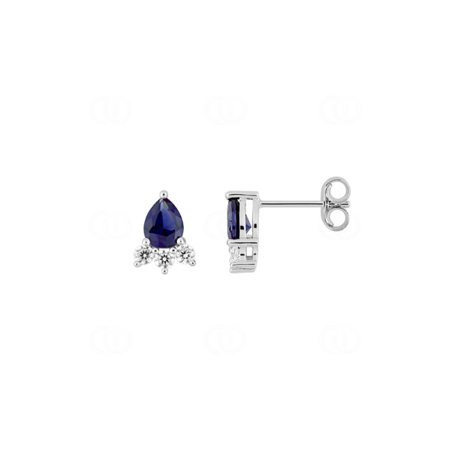 Clous d'oreilles or gris 750/18 ct avec saphirs & zircones - 2.7487.S1
