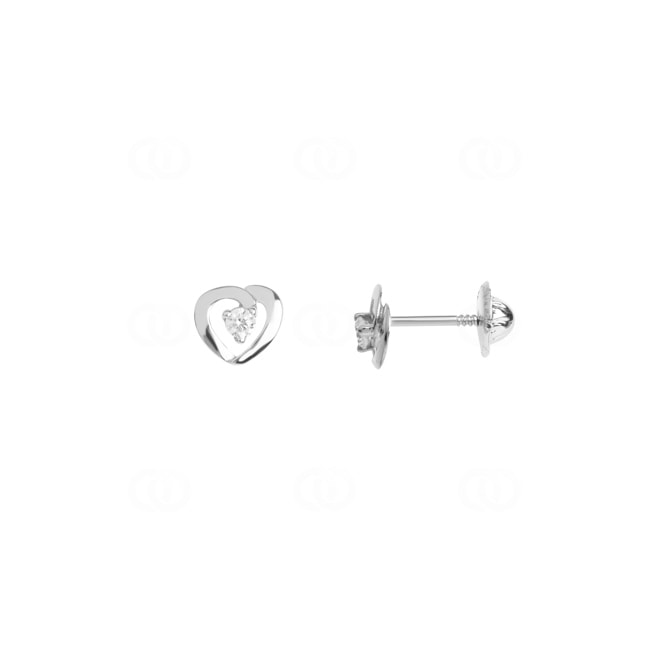 Stud Earrings 750/18 K White Gold Heart with Cubic Zirconia 3 Prongs - GK208GZ