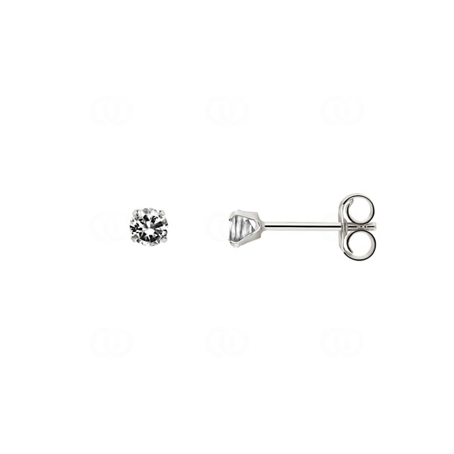 Stud Earrings 750/18 K White Gold with Cubic Zirconia 4 Prongs Ø 3mm - IG254GZ