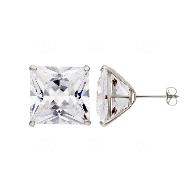 Clous d'oreilles or gris 750/18 ct avec zircones carrée 13mm - JE-30208W
