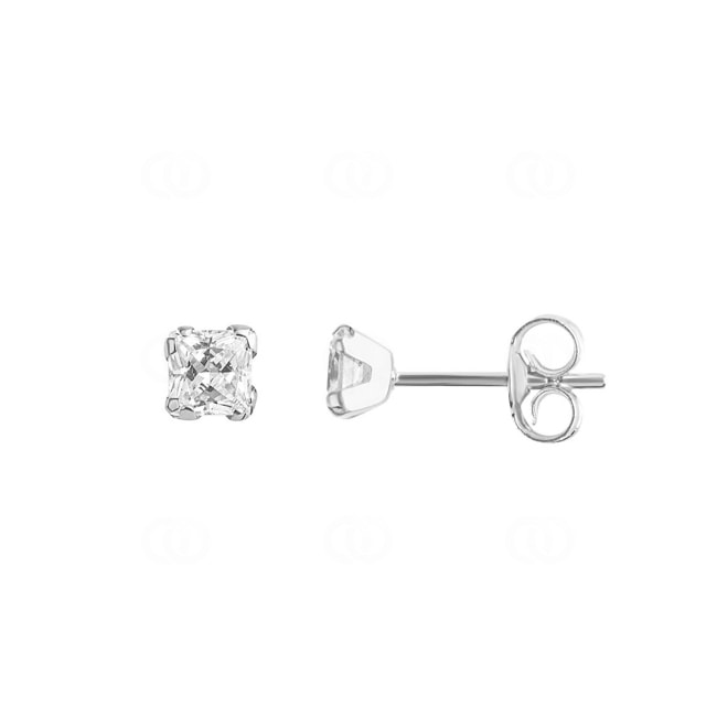 Clous d'oreilles or gris 750/18 ct avec zircones carrée 4mm - 8038.4GZ