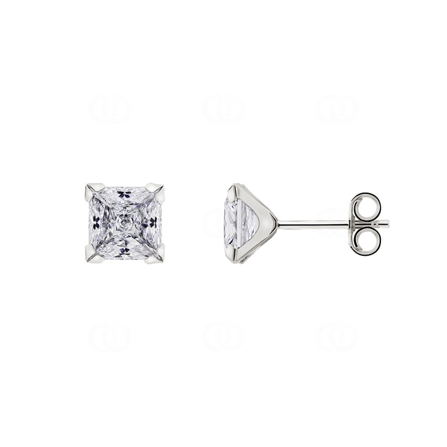 Stud Earrings 750/18 K White Gold with Cubic Zirconia 6mm - 8038.6GZ