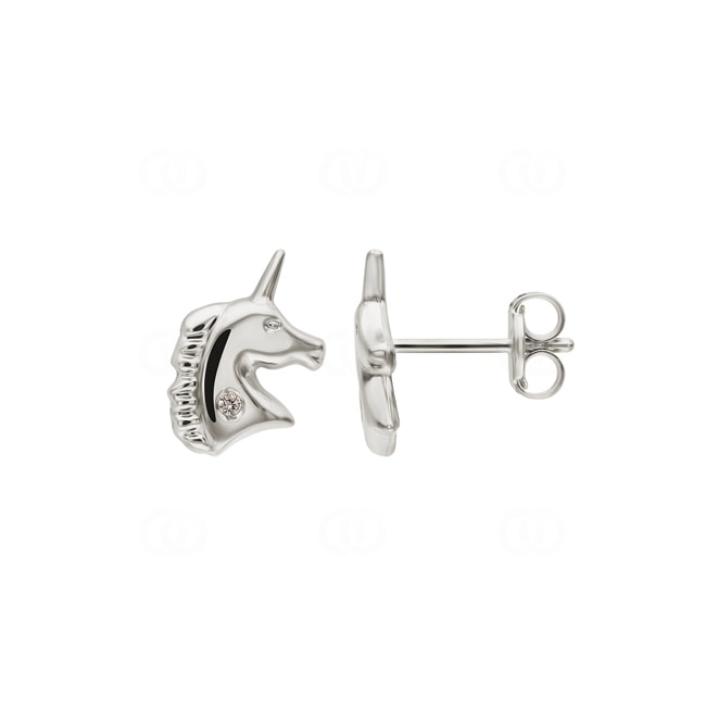 Clous d'oreilles or gris 750/18 ct Licorne avec zircones - 259111.6Z