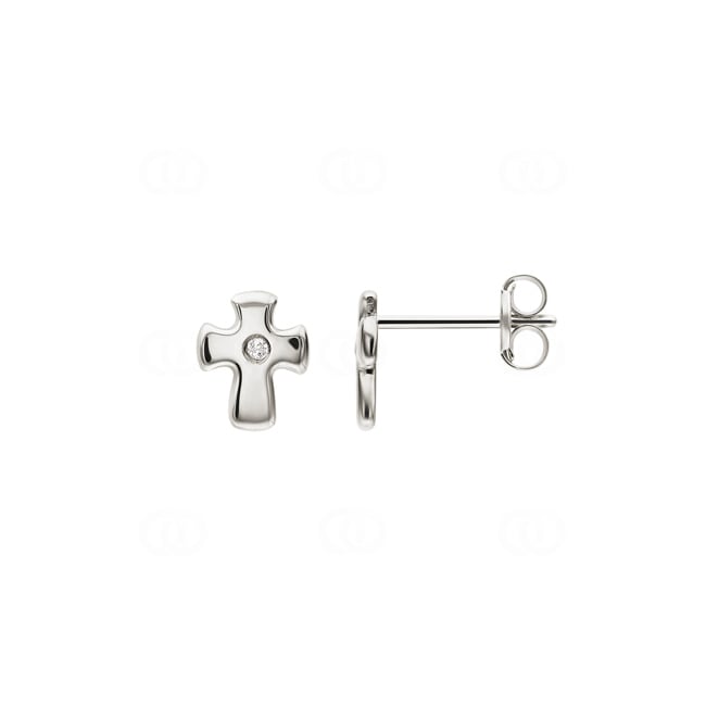 Clous d'oreilles or gris 750/18 ct Croix avec zircones - 254421.6ZWG